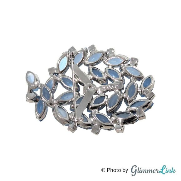 VTG Blue Navette & Aurora Borealis Rhinestones Silver Tone Mid Century Brooch - Picture 8 of 11